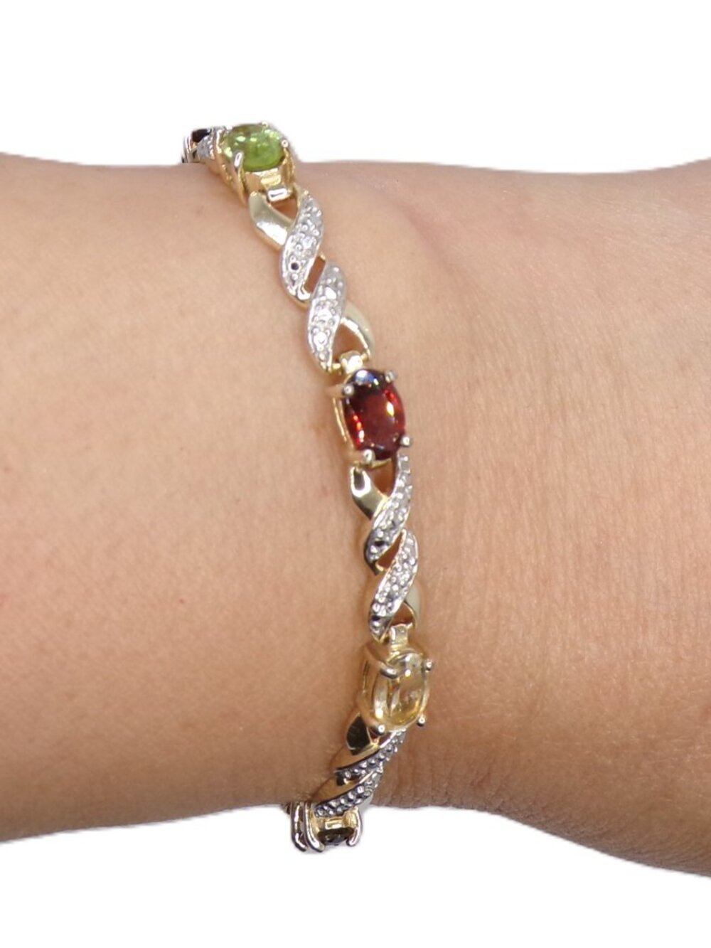 Multi-Gemstone Bracelet – 925 Sterling Silver with Gold Finish